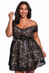 Sexy Black Plus Size Floral Lace Flared Off Shoulder Dress